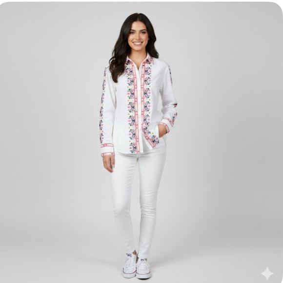 Boden White Embroidered Relaxed Fit Long Sleeve Shirt NWT S - Picture 1 of 17